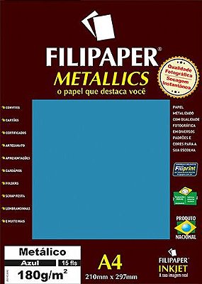 Papel A4 180g 15f Metalico Azul - Filipaper