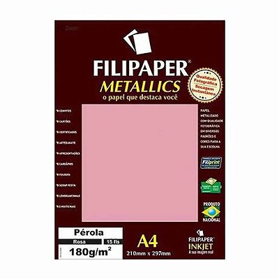 Papel A4 180g 15f Metalico Perola Rosa - Filipaper