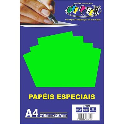 Papel A4 180g 20f Neon Verde - Off Paper