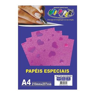 Papel A4 150g 10fls Glitter Dec Rosa Cor-off Paper