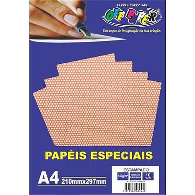 Papel A4 180g 10f Estampado Poa Vermelho -offpaper