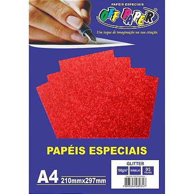 Papel A4 180g 5f Glitter Vermelho - Off Paper