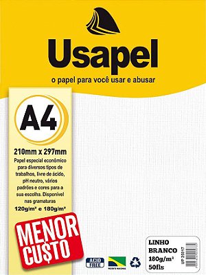 Papel Linho A4 180g 50f Usapel Branco - Filipaper
