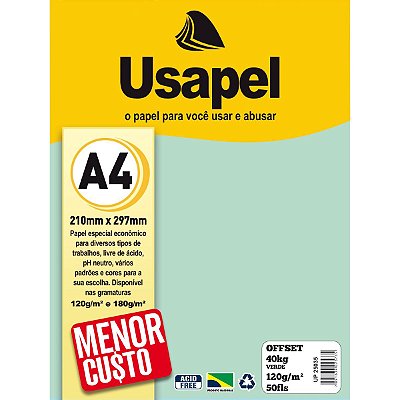 Papel Offset A4 120g 50f 40k Verde - Usapel