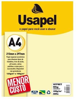 Papel Offset A4 180g 50f 60k Amarelo - Usapel
