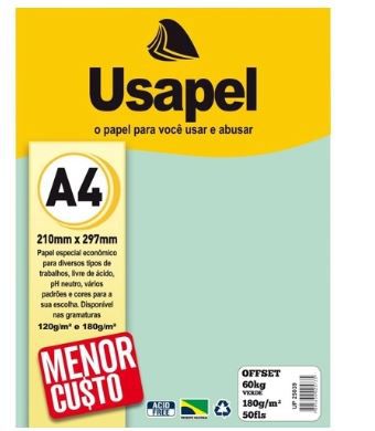 Papel Offset A4 180g 50f 60k Verde - Usapel