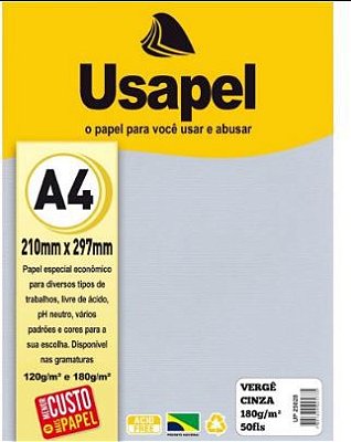 Papel Verge A4 180g/m2 50f Cinza - Usapel