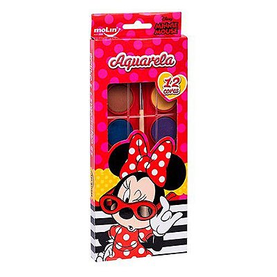 Aquarela 12 Cores + Pincel Minnie - Molin