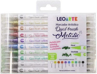 Estojo C/10 Marcador Dual Brush Metalic - Leoart