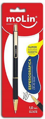 Caneta Esf 1,0mm Retratil Cr45 Gold Preta - Molin