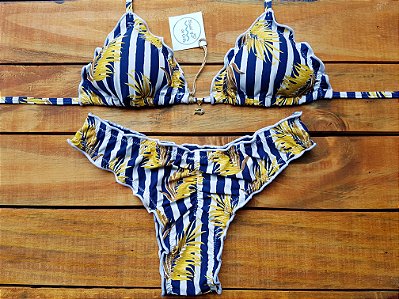 Biquíni Ripple Fixo - Coqueiro Listra Azul