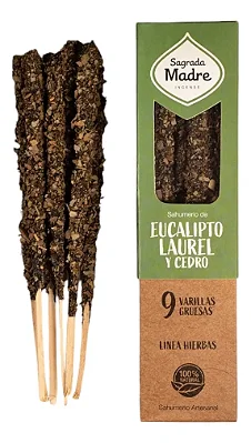 Incenso Natural de Ervas Eucalipto, Laurel e Cedro Sagrada Madre