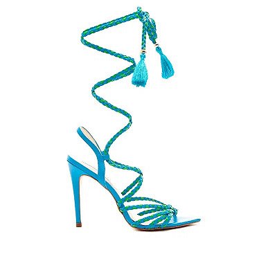 Cecconello - Sandália Salto Alto Couro Azul Amarração