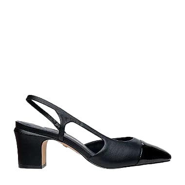 Carrano - Sandalia Scarpin Slingback Cap Toe Couro Preto