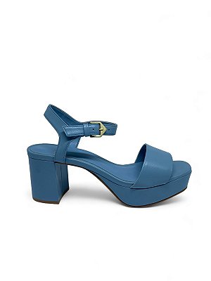 Carrano - Sandalia Basic Salto Bloco Couro Azul