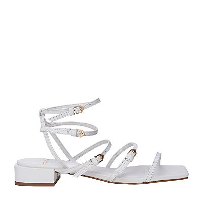 Carrano - Sandalia Flat Tiras Couro Off White