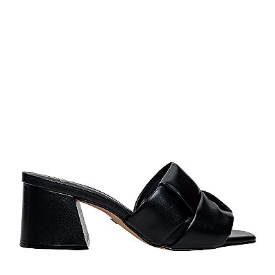 Carrano - Open Mule Puffy Salto Wave Couro Preto