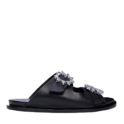 Carrano - Sandalia Flat Papete Couro Preto