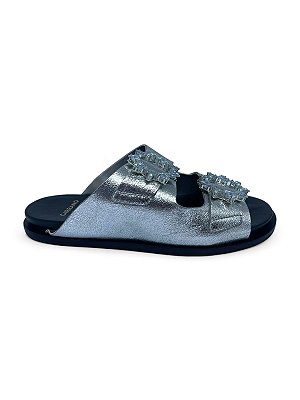 Carrano - Sandalia Flat Papete Couro Silver