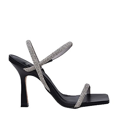Carrano - Sandalia Glam Tiras Crystal Salto Fino Couro Preto