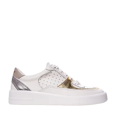 Carrano - Tenis Flatform Blend Couro Branco e Mentalizado Gold