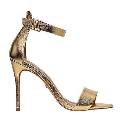 Carrano - Sandalia Glam Salto Fino Couro Metalizada Gold