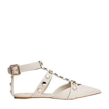 Carrano - Sapatilha  Slingback Tiny Coins Couro Off White Lait