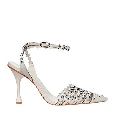 Carrano -Scarpin Slingback Flawless Cristal Salto Drop Couro Nobuck Off White Lait