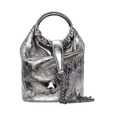Carrano - Bolsa Lizzie Bucket Glam Pequena Couro Spechio Metalizado Pewter