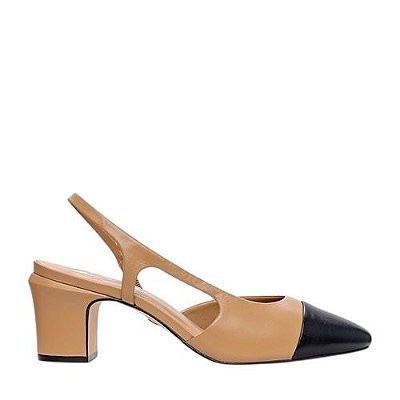 Carrano - Scarpin Slingback Cap Toe Couro Bege Toffee