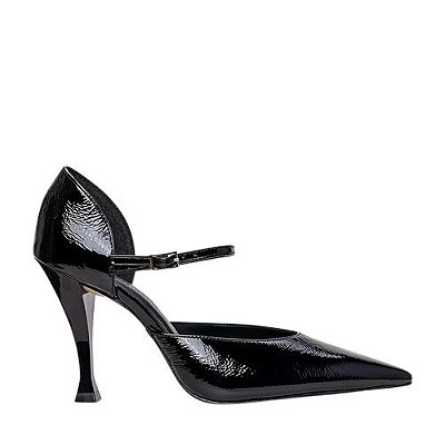Carrano - Scarpin Slingback Bico Alongado Salto Fino Couro Verniz Preto