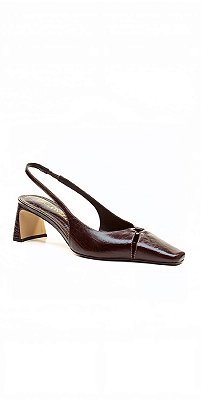 Cecconello - Slingback Couro Chocolate Salto Baixo