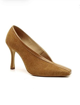 Cecconello - Scarpin Couro Camurça Capuccino Cano Médio
