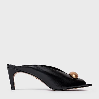 Carrano - Open Mule Gold Drop Salto Fino Couro Preto