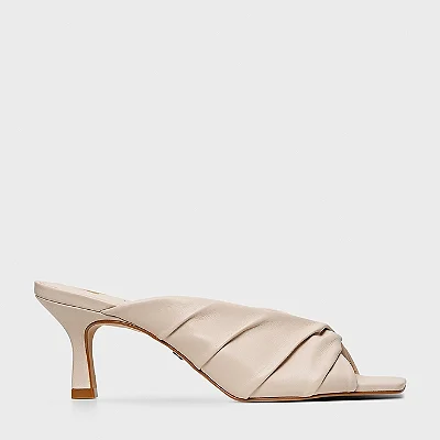 Carrano - Open Mule Twist Salto Fino Couro Off White Vanilla
