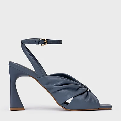 Carrano - Sandália Drape Salto Allure Couro Azul Steel