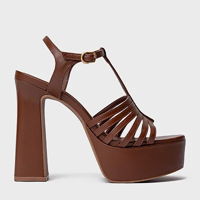 Carrano - Sandália Plataforma Strappy Couro Marrom Walnut