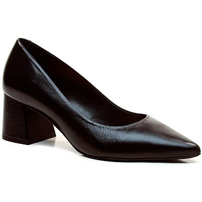 Cecconello - Scarpin couro preto salto bloco Baixo