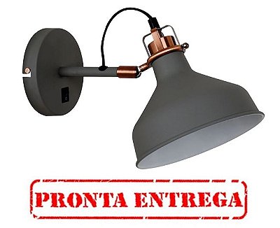 PRONTA ENTREGA - Arandela Hamar QAR1154-CZ Casual Quality Articulada Industrial Cupula Cinza Cobre Interruptor