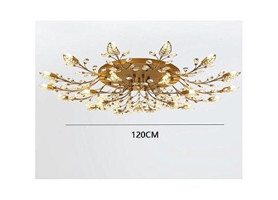 Plafon Cristal Legitimo 120cm Dourado Floras Folhas Petalas design Diferente Classico