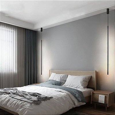 Pendente Luminaria Vertical Loft Preta Linear Fit LED Fino Vertical Quartos Salas Cabeceiras twl-84 Elegancy