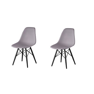 Kit 2x Cadeira Design Eames Eiffel DAR Ray Pes Madeira Salas Florida Cinza Assento Polipropileno Fratini