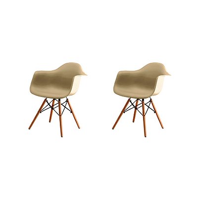 Kit 2x Cadeira Design Eames Eiffel DAR Ray Pes Madeira Salas Florida Fendi Braços Polipropileno Fratini