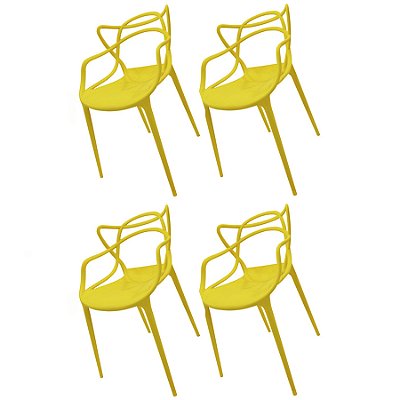 Kit 4x Cadeira Design Alegra Master Philippe Starck Amarela Polipropileno Cozinhas Aviv Fratini