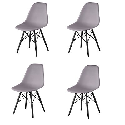 Kit 4x Cadeira Design Eames Eiffel DAR Ray Pes Madeira Salas Florida Cinza Assento Polipropileno Fratini