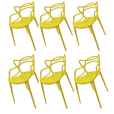 Kit 6x Cadeira Design Alegra Master Philippe Starck Amarela Polipropileno Cozinhas Aviv Fratini