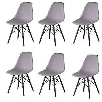 Kit 6x Cadeira Design Eames Eiffel DAR Ray Pes Madeira Salas Florida Cinza Assento Polipropileno Fratini