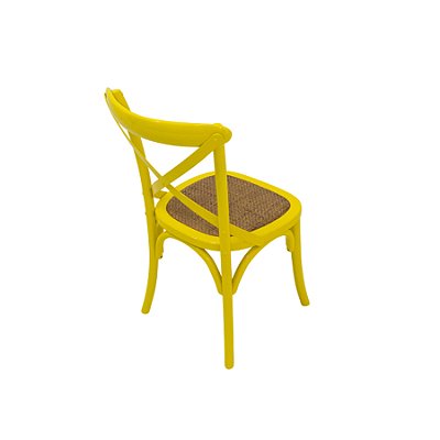 Cadeira Trendhouse Madeira Natural Cor Amarela Assento Palha Trançada Acabamento Laca
