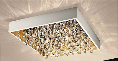 Plafon Newline Iluminação Lusso Sobrepor Cristais Metal Branco 11x35cm 4x G9 Halopin Bivolt 110v 220v 360BTDO Sala Quarto e Cozinha