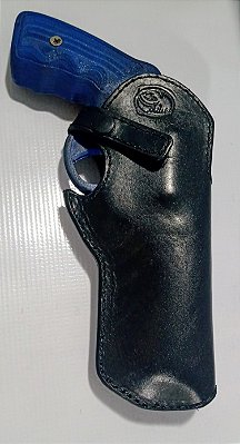 Coldre Caçador, Revolver "4", com gatilho e alça de mira exposto